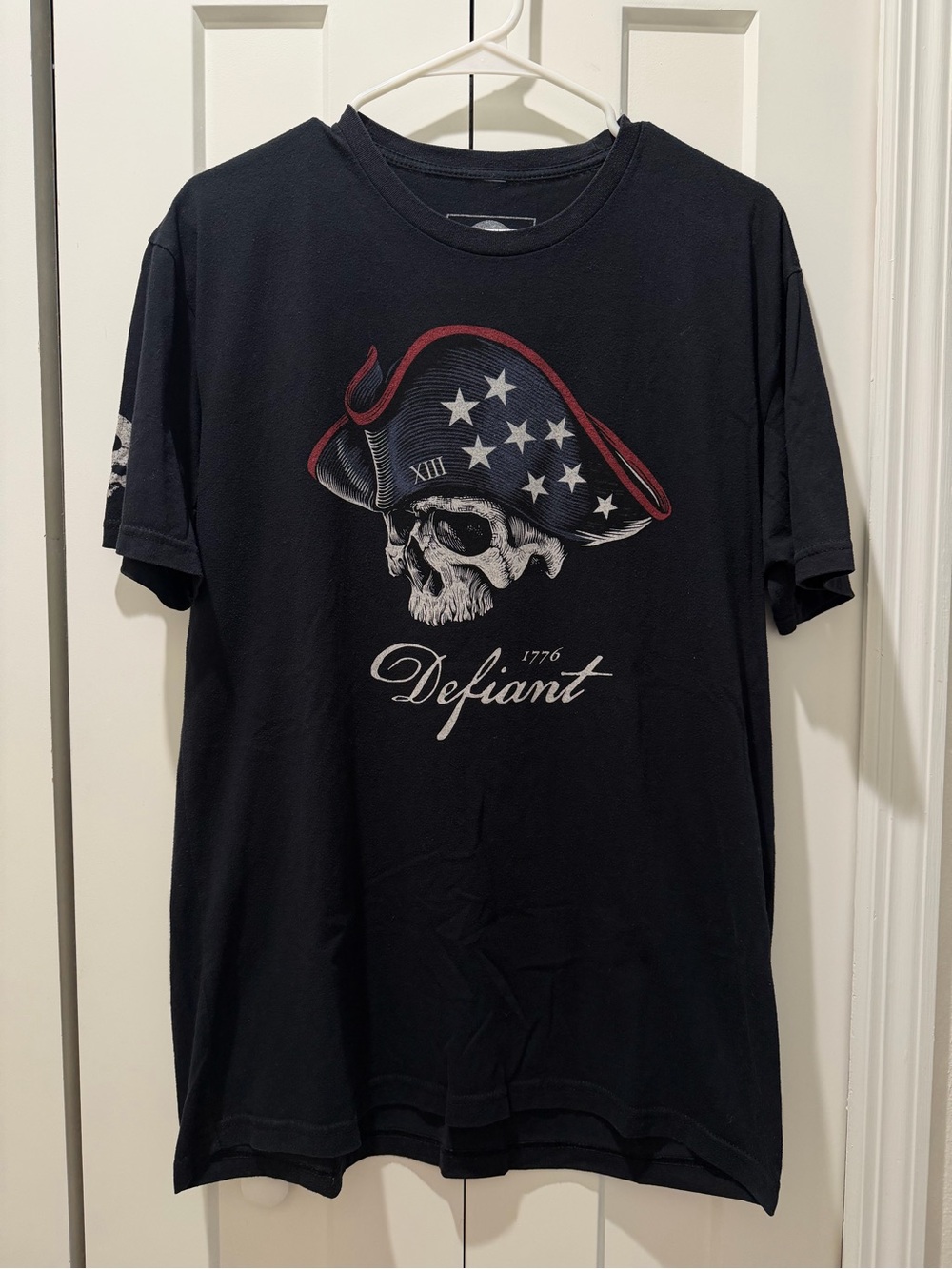 Zero Foxtrot Defiant 1776 Patriotic Skull T-Shirt Men’s Large Black Graphic Tee